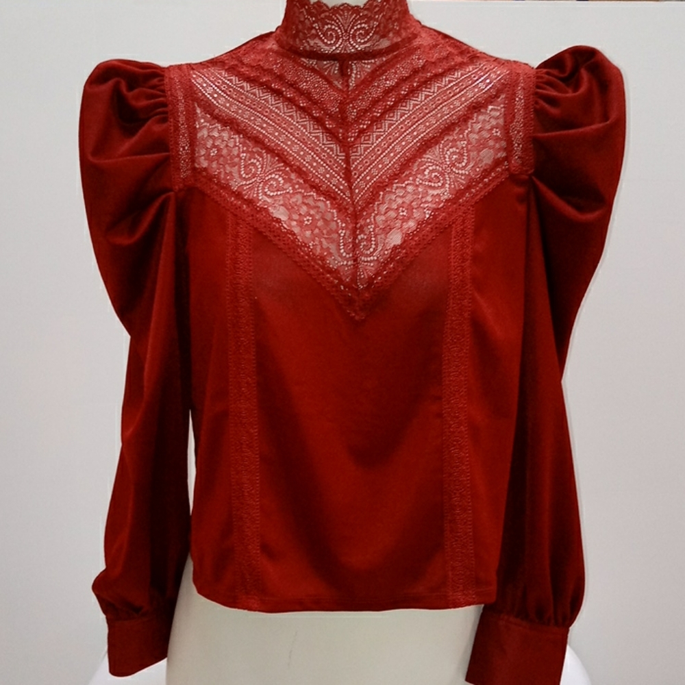 7566 Pheasant Blouse with Lace Detail